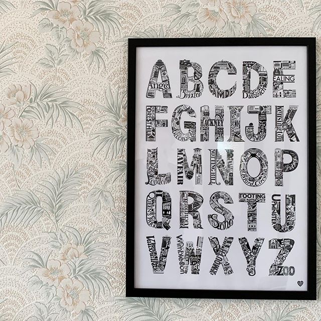 I’m hanging the pictures child height so they can see them when they’re playing. I’m cheating really and using the old hooks in the wall but they are super low. . This paper is growing on me but room will look so good painted instead. . Alphabet print by the fab @lucylovesthis
